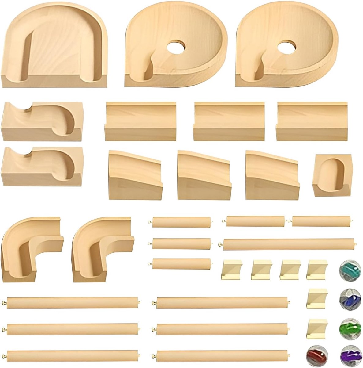 Houten Knikkerbaan - Educatief Spel - Ontwikkeling Stimuleren - Duurzame Houtconstructie - 30 x 30 x 10 cm - Meerkleurig