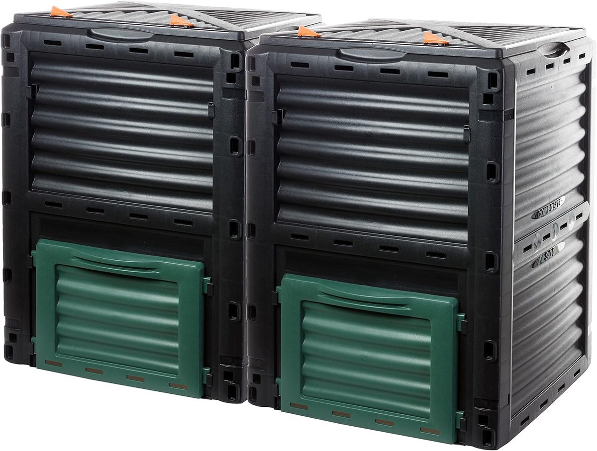Compostbak Tuin - Afvalbak Bak - Snel Compost Maken - 100% Gerecycled Plastic - 300 Liter Inhoud - Zwart