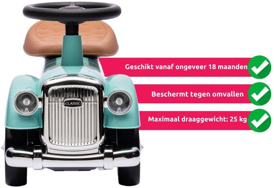 Eco Toys - Retro Loopauto - Wit - Met Claxon & Opbergruimte - Lekvrije EVA Banden - Vanaf 18 Maanden - Max. 25 kg