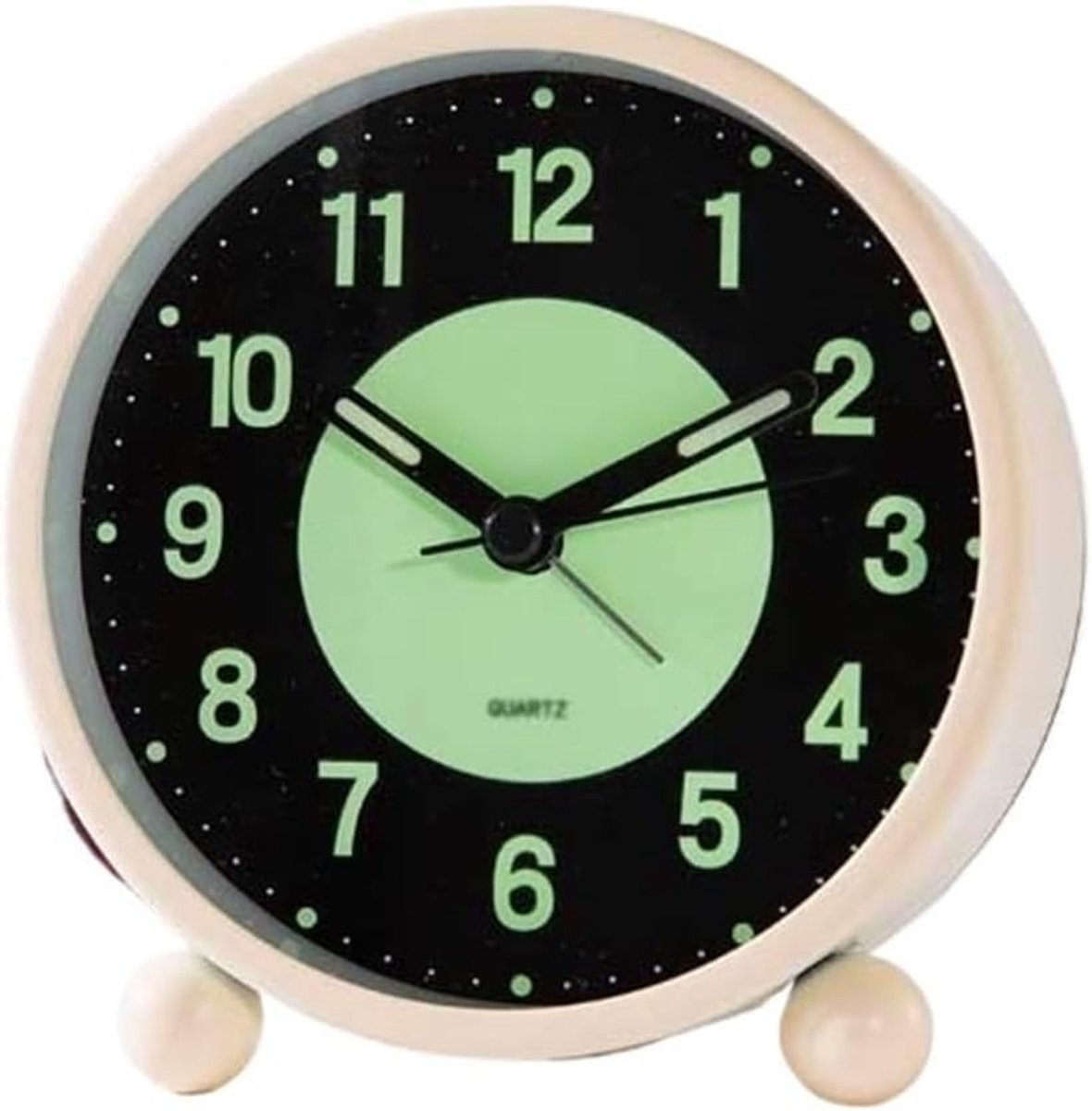 Ronde Wekker - Nachtkastje Klok - Tijd Weergeven - Batterij Aangedreven - 11x5x11 cm - Beige
