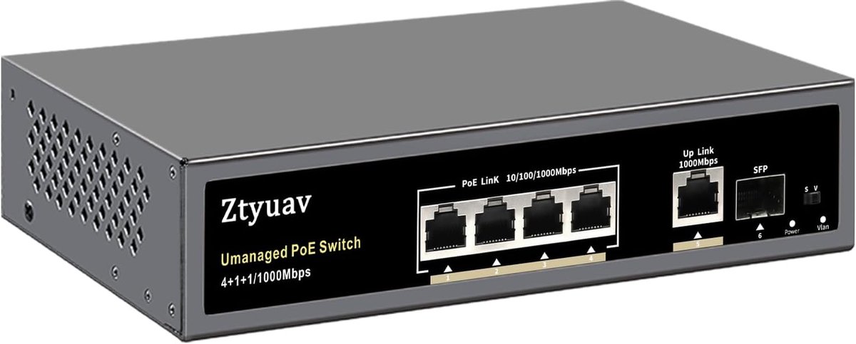 PoE Switch - Netwerk Hub - Netwerk Uitbreiding - 6 Poorten 75W - 19.9 x 11.8 cm - Zwart