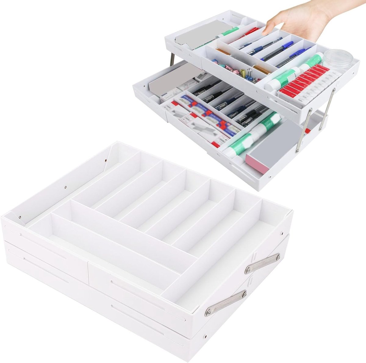 Lade Organizer - Bureau Opberger - Keuken Bureau - Uitbreidbaar 2 Lagen - 32x26x9cm - Wit