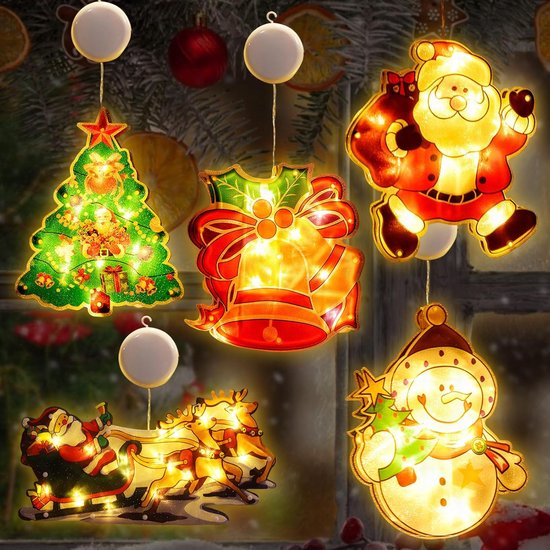 Foto: Kerstdecoratie set raamverlichting kerst feestelijke sfeer cre ren op batterijen met zuignappen 5 stuks