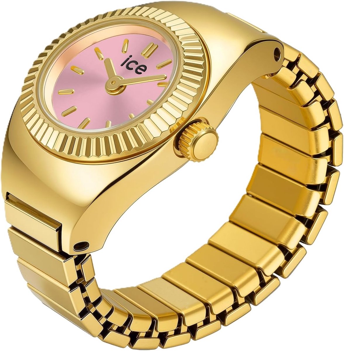 Gouden Ringhorloge - Verstelbaar Sieraad - Dagelijkse Stijl - Rekbare Band - 15 mm - Goud Roze