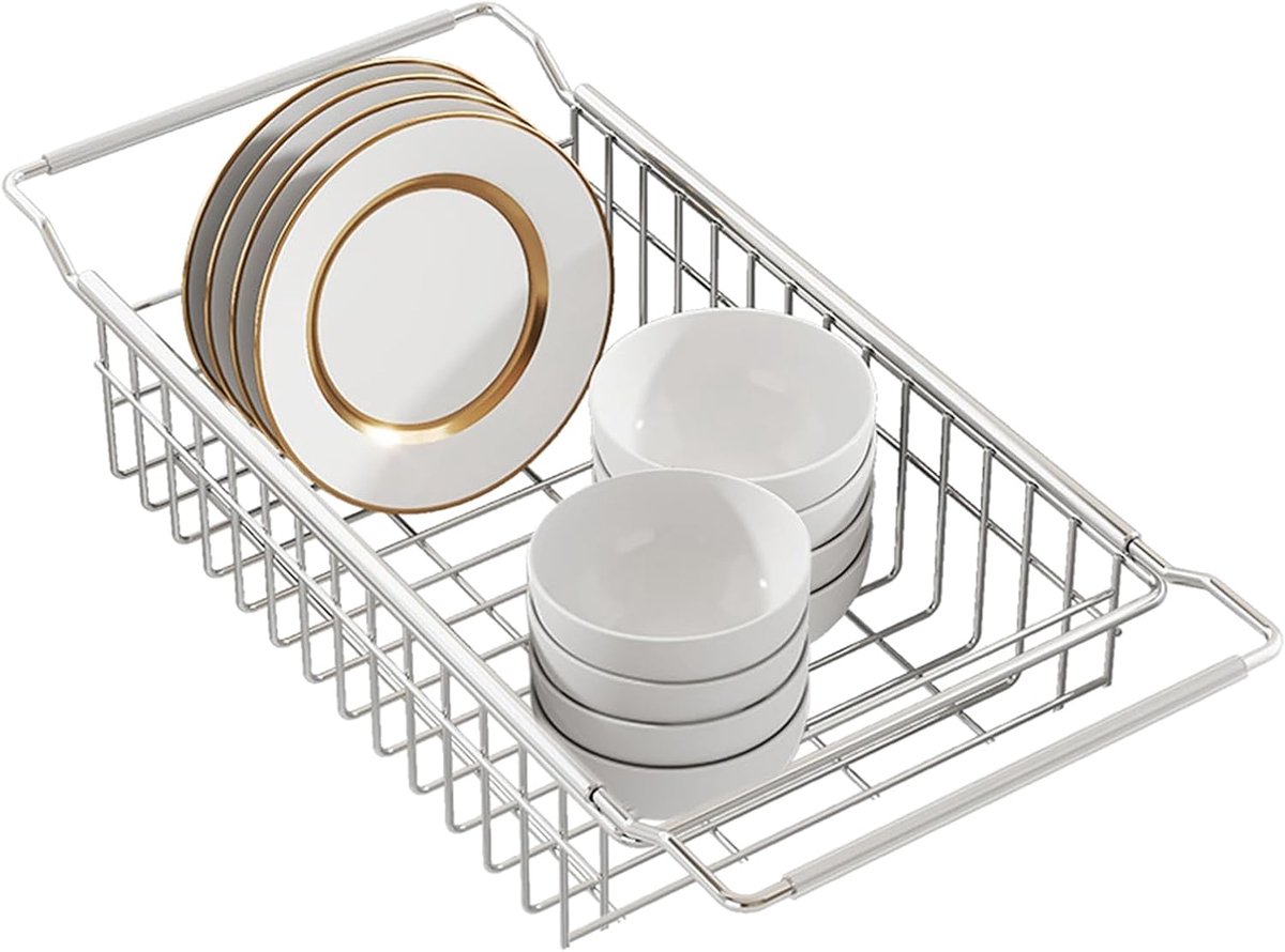 Gootsteen Organizer - Keukenrek - Afwas Drogen - Telescopisch Roestvrij Staal - 42.4 x 13.8 cm