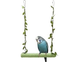 Allecto - Vogel Schommel - Parkiet Accessoires - Houten Standaard - Metalen Haken - Papegaai - Valkparkiet - Agapornis - Zebravinken - Geschikt voo...