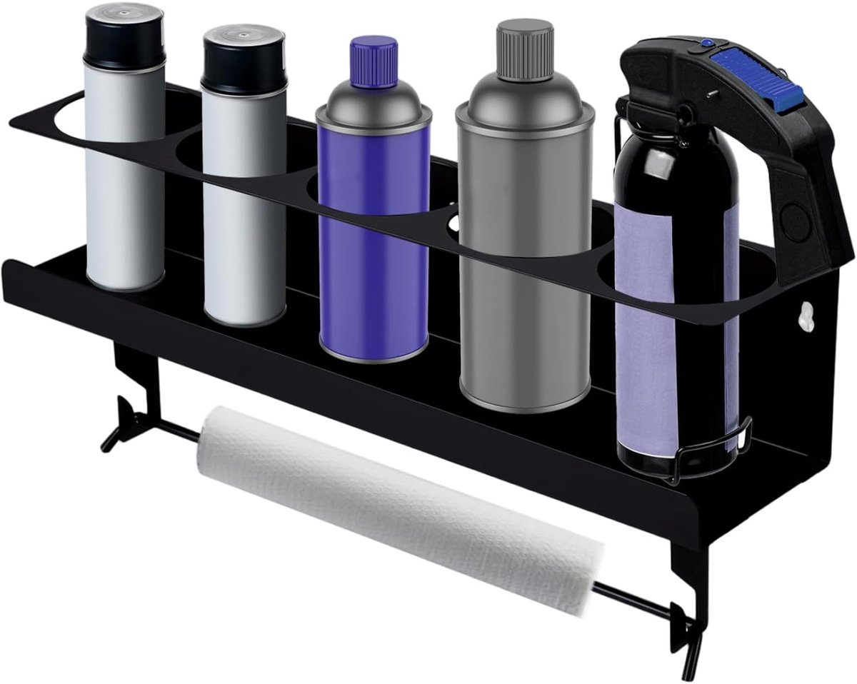 Spuitbus Houder - Fles Organizer - Werkplek Opruimen - 5 Tank Gaten - 43x18x10 cm - Zwart