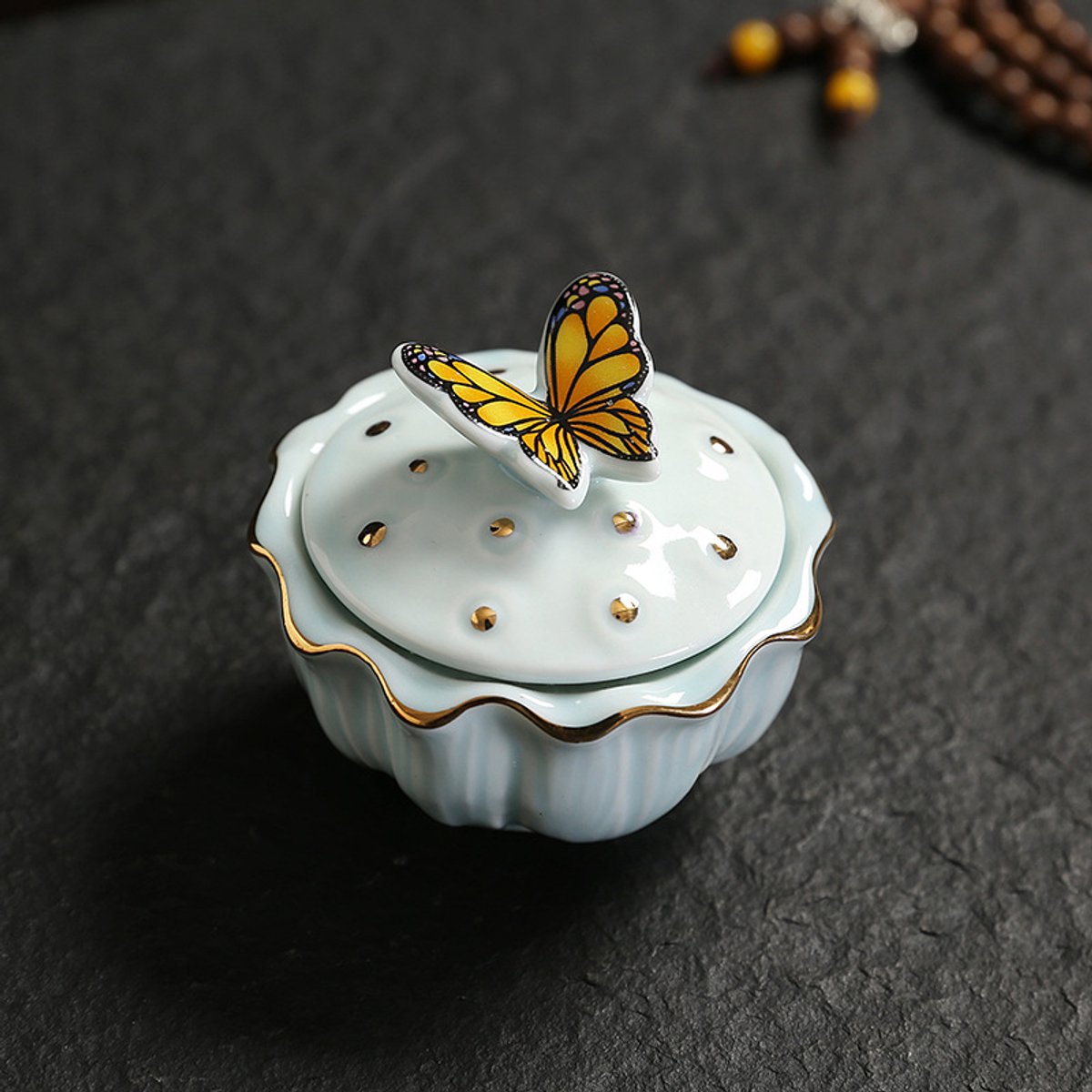 Belle's product-Mini Urn Keramiek Vlinder -Tianlan model, 40ml