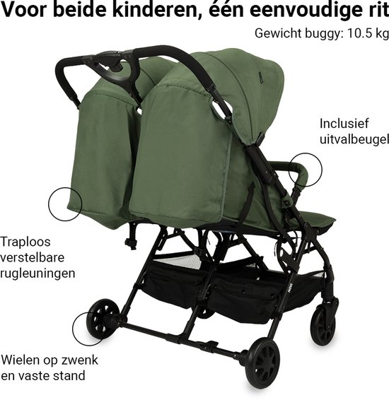 Novi Baby® Foss Go Duobuggy - Forest Green - Geschikt tot 15 kg per zitje - Compact opvouwbaar van Novi Baby® — afbeelding 3