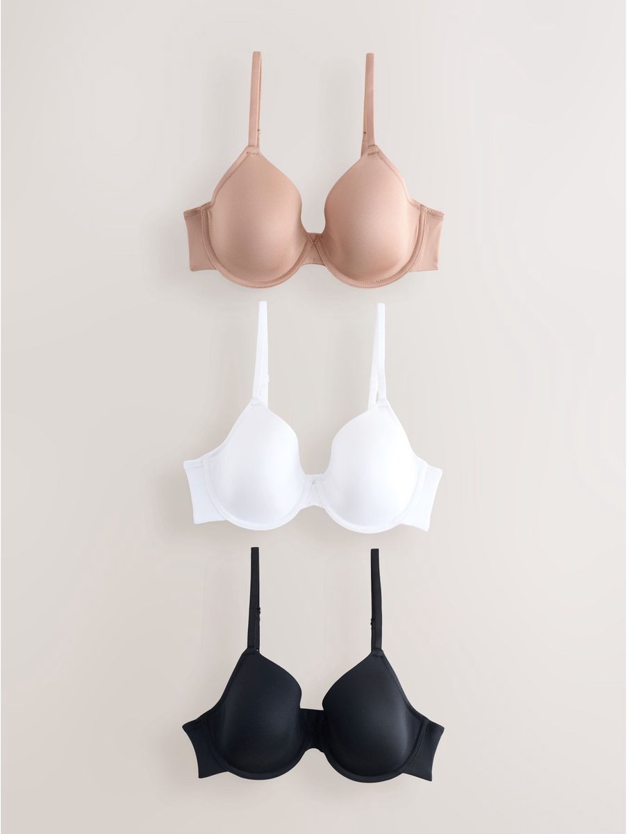 Next Dames - Set van 3 gladmakende A-E comfort T-shirtbeha's met volledige cups - Zwart Black/White/Praline Nude