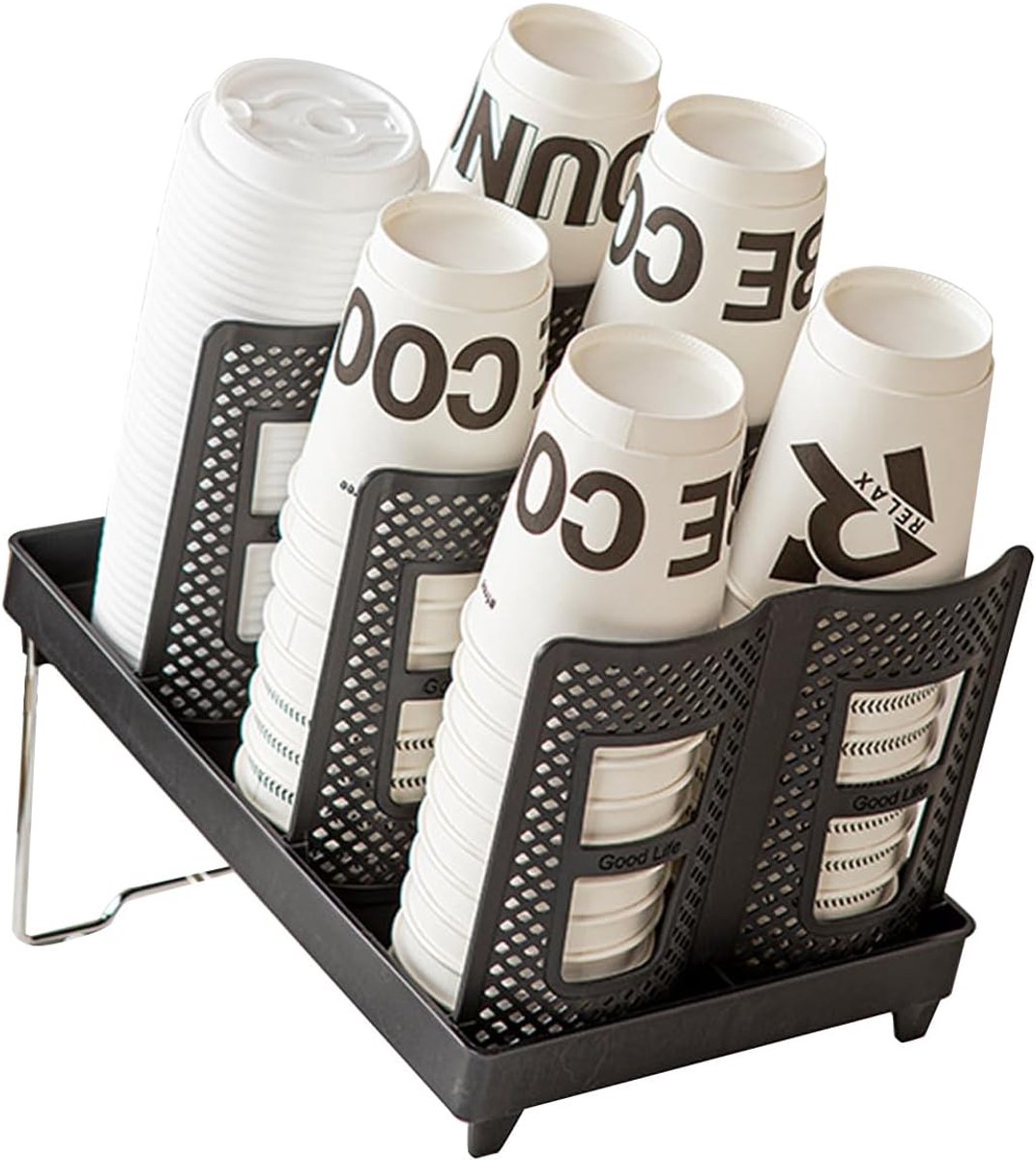 BOTC Bekerhouder - Bekerdispenser - met Dubbel Rij Ontwerp - Opbergrekje voor Koffiebekers - Zwart