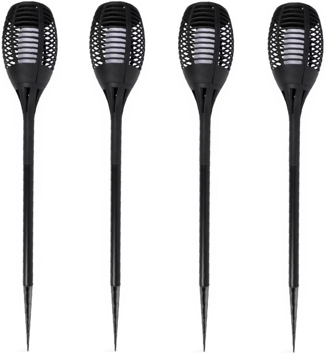 Lifetime Garden Solar LED tuinfakkels - 4x - zwart - 77 cm - Tuinverlichting - LED fakkels