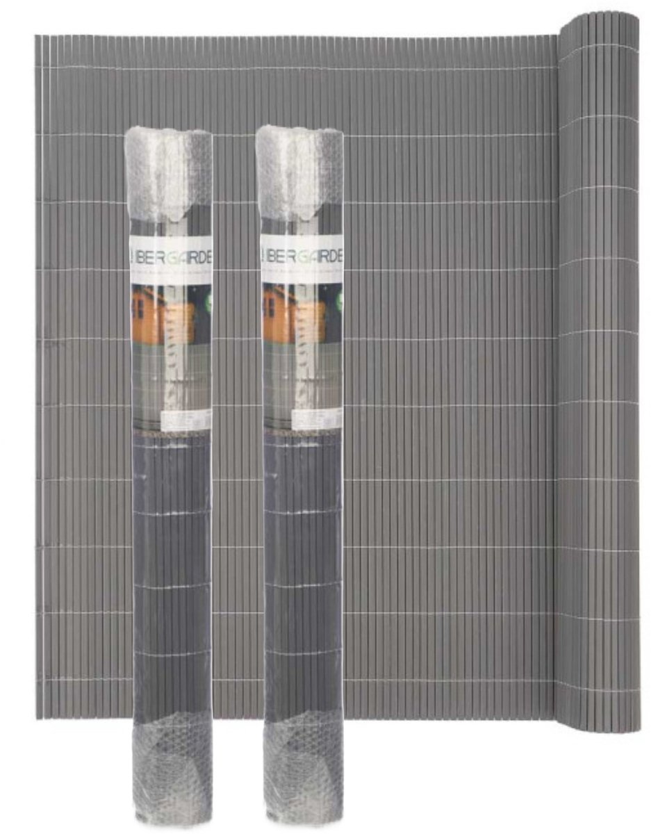 Iber Garden schutting / scheidingswand - 2x - Bamboe - 100 x 300 cm - grijs - gevlochten