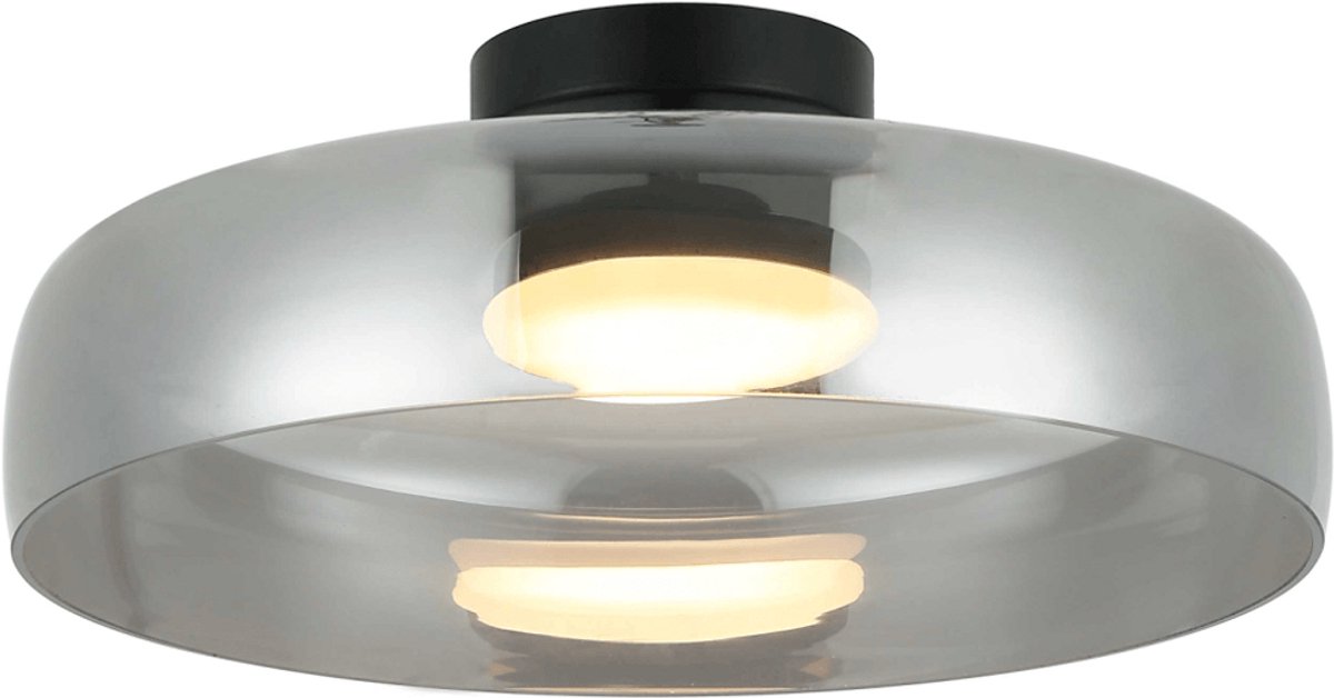 Kosilum - Riccardo - Plafondlamp - Zwart en rookgrijs - Metaal en glas
