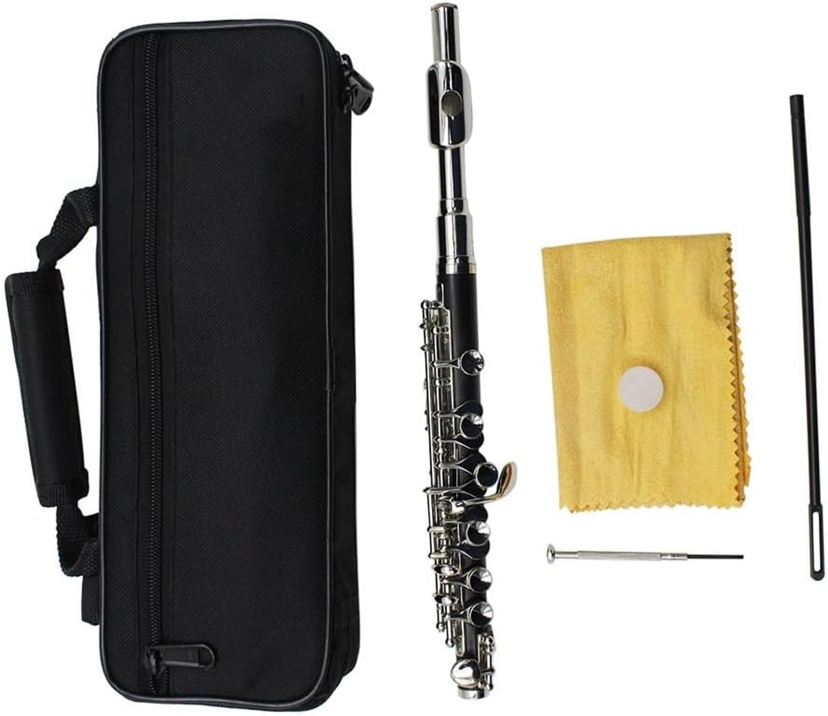 Piccolo Fluit - Muziek Instrument - Beginners Leren - 16 Toetsen C - Met Koffer - Zilver