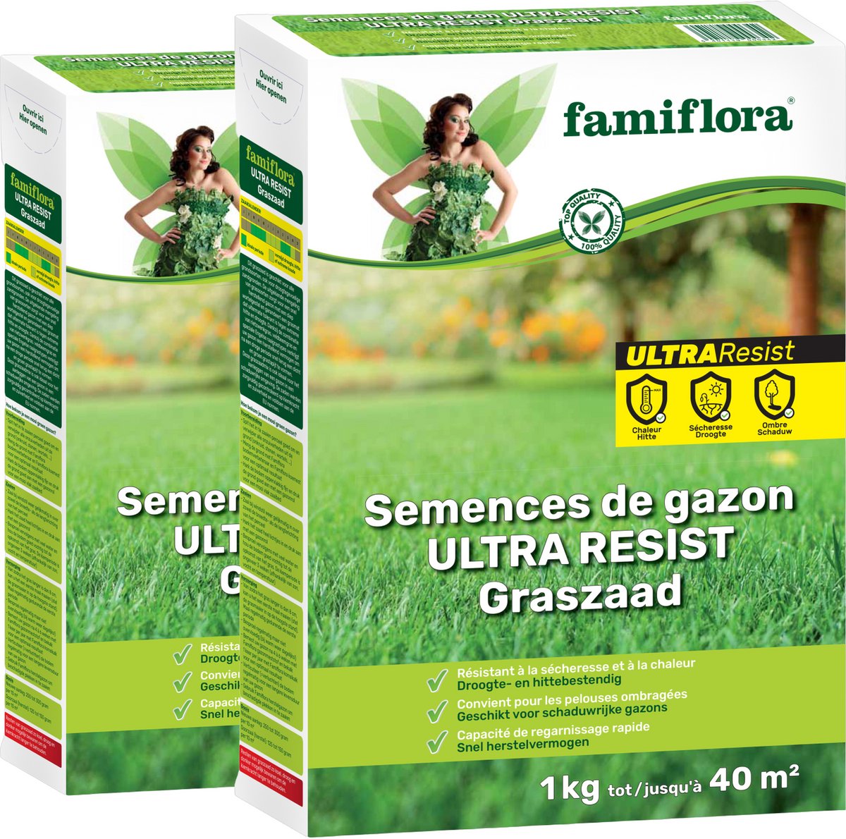 Famiflora Ultra Resist graszaad - 2x 1kg (tot 80m2) - Snel herstellend gazon zodat kale plekken snel verdwijnen en het gras gelijkmatig blijft