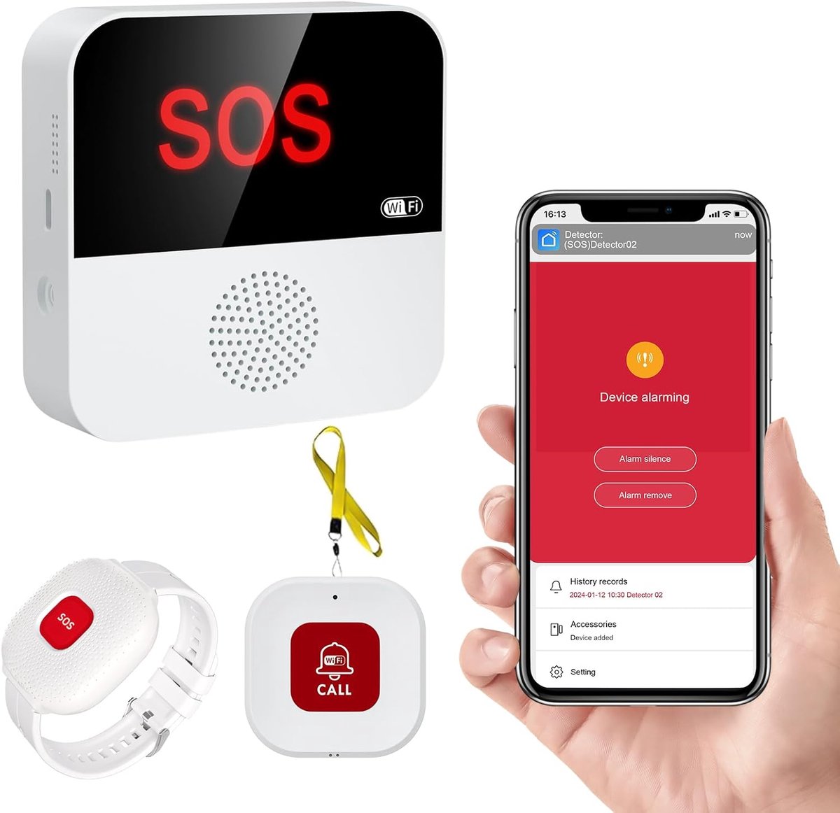 Alarm Armband - Noodknop Senioren - Veiligheid Thuis - App Meldingen - 70m Bereik
