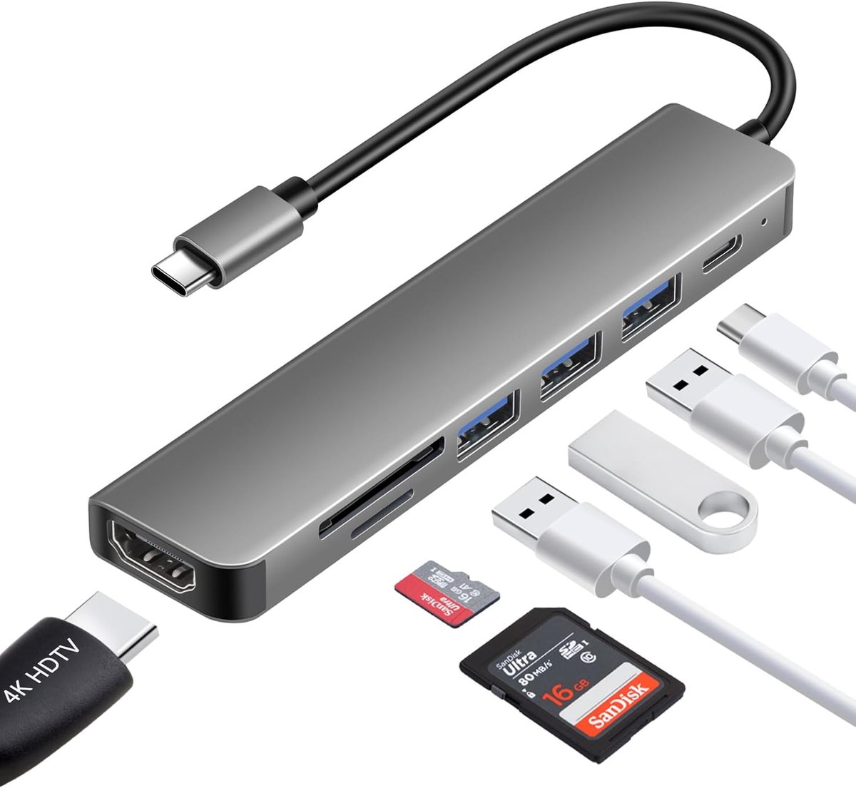 USB C Hub - Multiport Adapter - Extra poorten - 7-in-1 functionaliteit - Compact ontwerp - Zwart