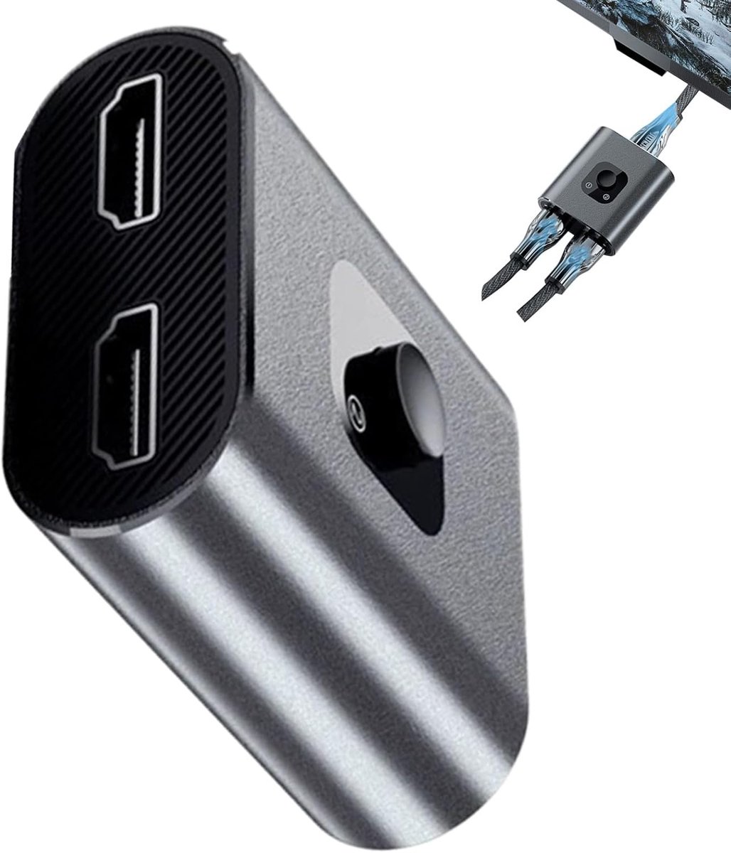 Videosplitter Adapter - DP Splitter - Meerdere Schermen - Plug and Play - 5x5x2.2cm - Zilverkleurig