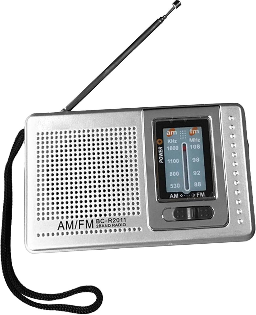 Draagbare Radio - Noodradio Storm Tornado - Camping Outdoor - Batterijgevoed Koptelefoon - 9.6x2.3x5.8cm - Zilver