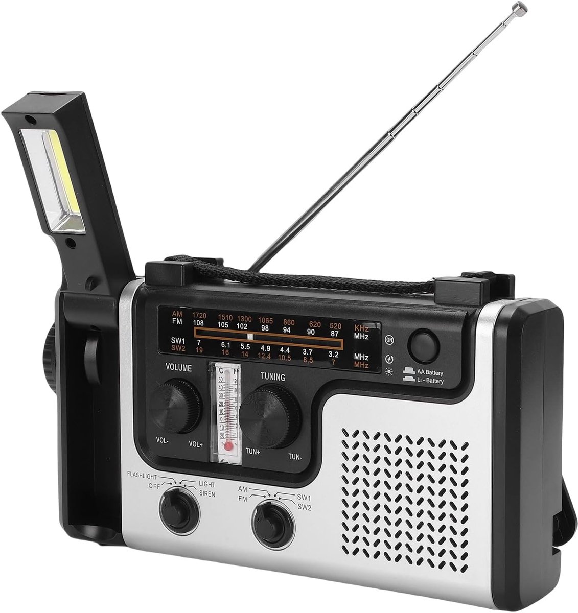Noodradio - Weerradio Handslinger - Buiten Kamperen - Zonne-energie Opladen - 28x14x7cm