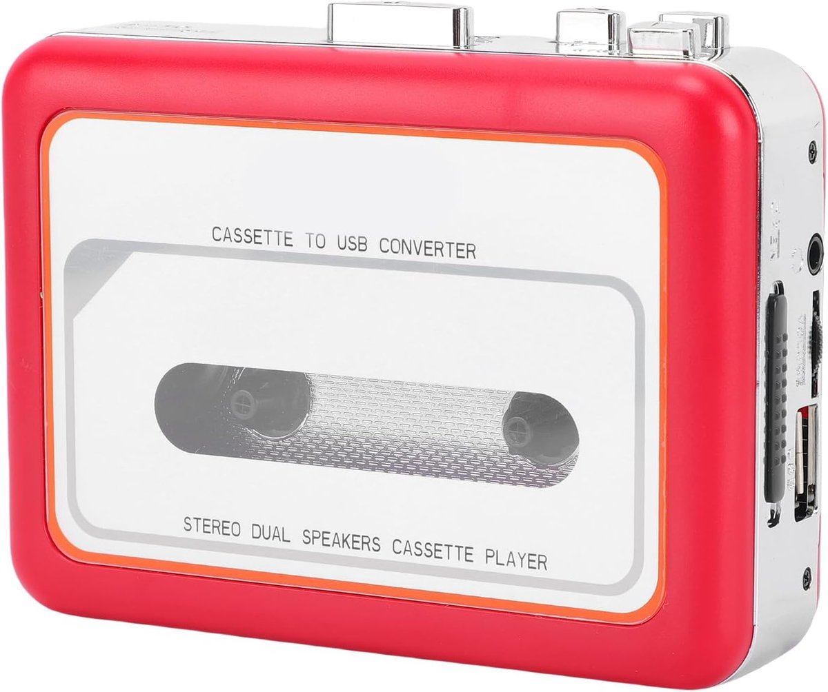 Cassettespeler Recorder - Audio Converter - Muziek Digitaliseren - Geen Computer Nodig - Draagbaar Formaat - Rood