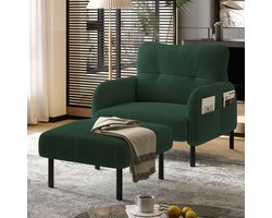 MODFU - Fauteuil - Diepe Zitting En Zijvak - Minimalistisch - Voor Woonkamer - Ribfluweel - Smaragdgroen - 67 X 75 X 79 Cm