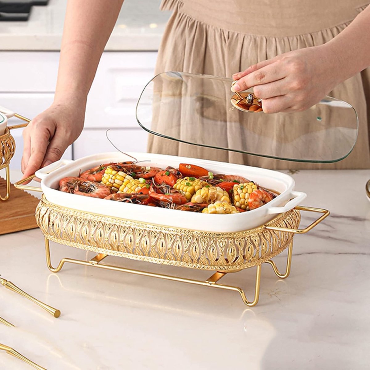 Warmhoudschaal Buffet - Chafing Dish Set - Eten Warm Houden - Keramische Pot - 39cm Breed