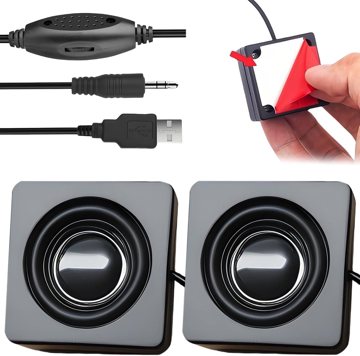 Mini USB Luidspreker - Compacte Stereo Box - Desktop Audio - Met Volumeregeling - 5cm Diameter - Zwart