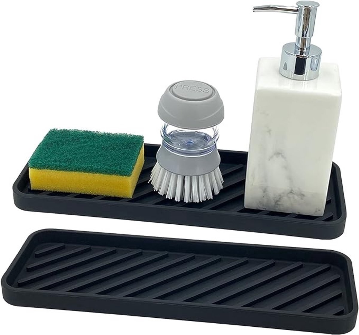 Spoelbakorganizer van siliconen, set van 2, afdruipmat voor sponzen en borstels