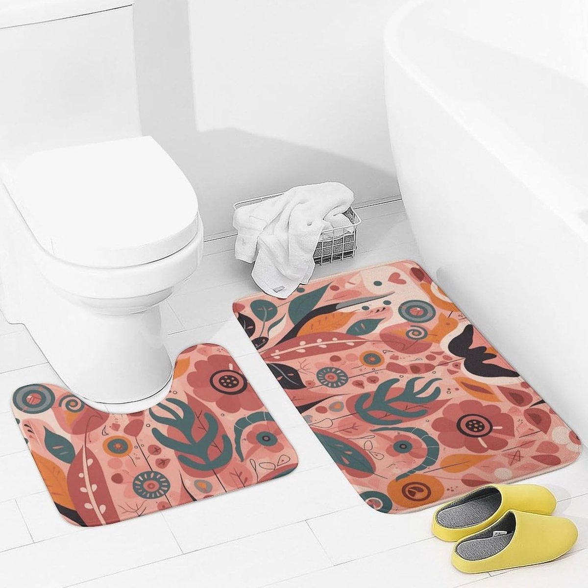 Badmat Set - Vloermatten Toilet - Badkamer Comfort - Zacht Koraal Fleece - 50x80cm 2 Delig