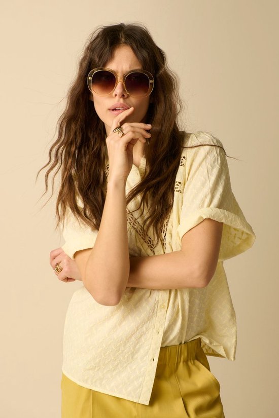 Lichtgele Blouse Met Broderie