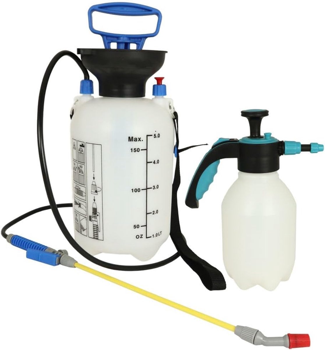 Druksproeier Set - Handspuit Tuinspuit - Huis en Tuin - Verstelbaar Mondstuk - 2 en 5 Liter - Diverse Kleuren