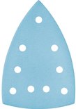 Blauw schuurvel met 10 gaten en een driehoekige punt.