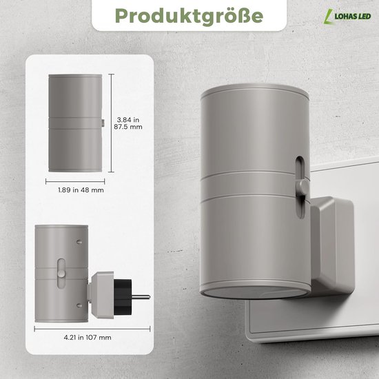 Nachtlampje Stopcontact - Stekkerlicht Dimbaar - Veilig Oriënteren - Schemeringssensor - 10x5x10cm - Cementgrijs — afbeelding 4