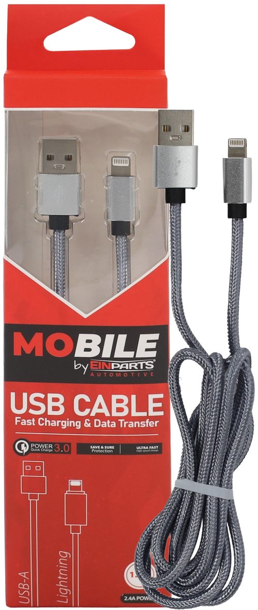 Einparts Usb-A-Kabel Voor Lightning 12M 24A Qc 3.0 Voor Apple Iphone 11 12 13