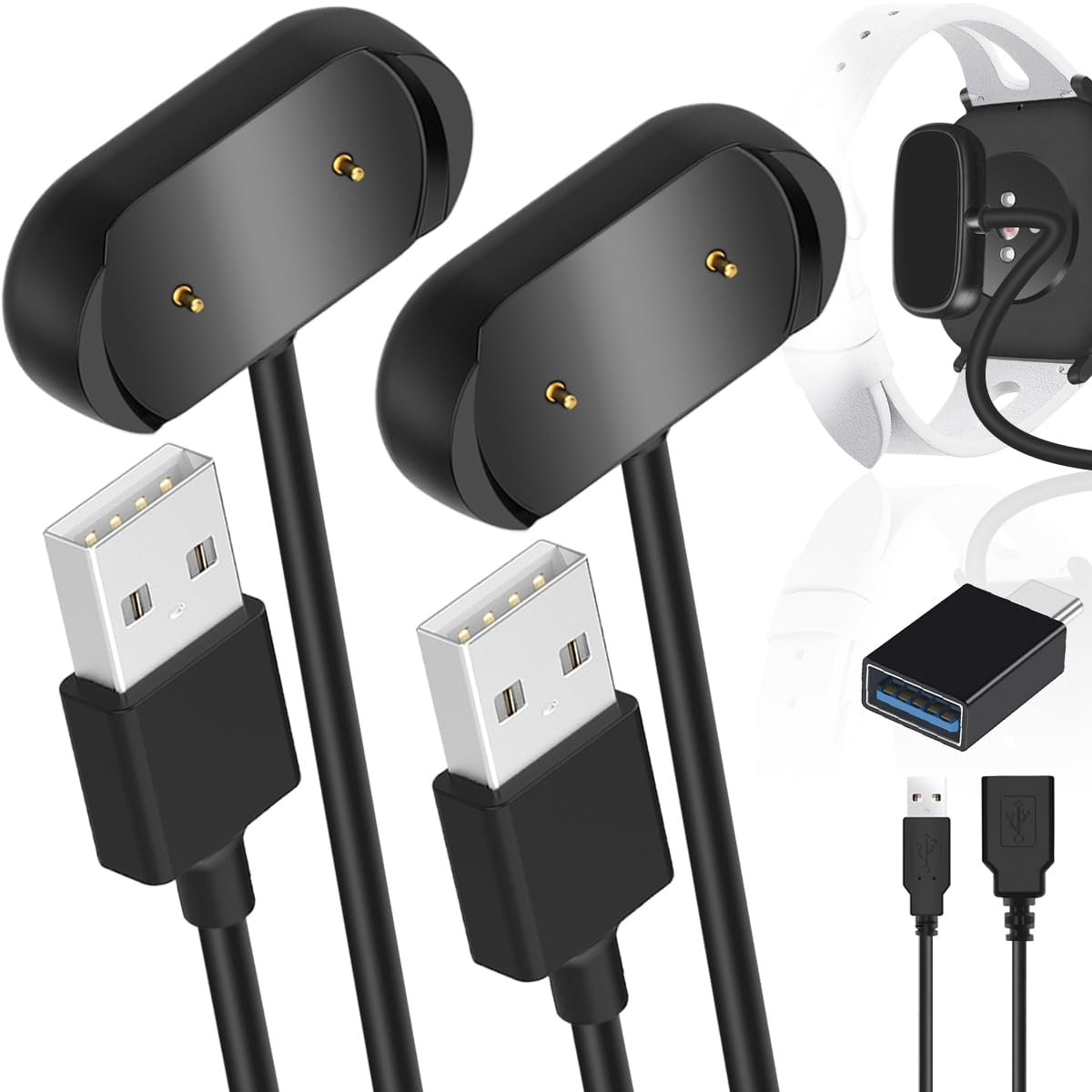 Smartwatch Oplader - USB Kabel - Opladen Horloge - Dubbel Pakket - 100 cm Lengte - Zwart