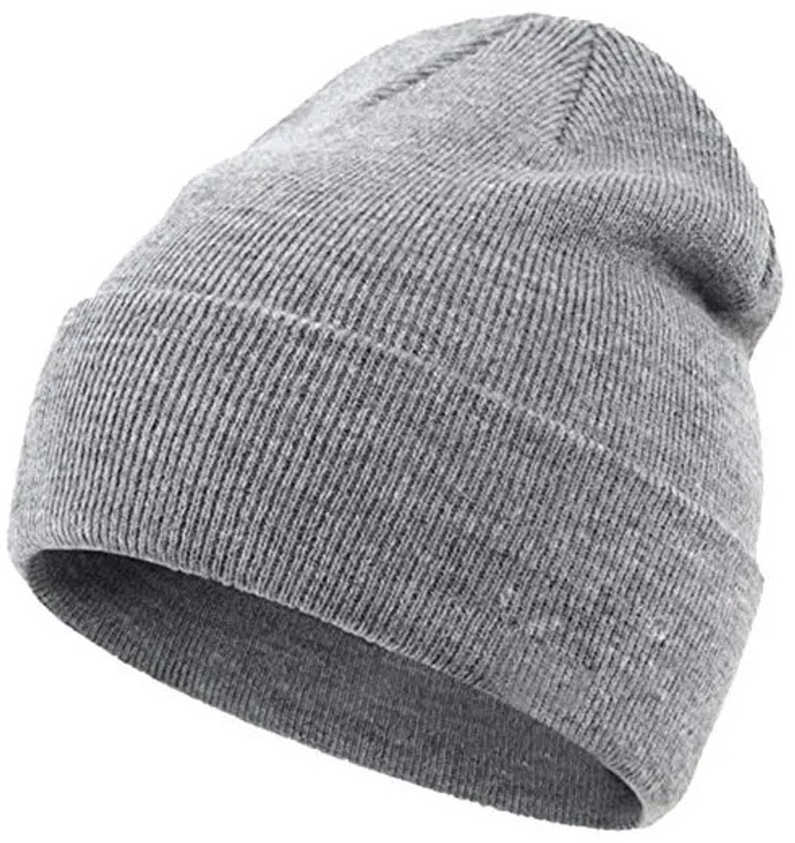 Warme Dames Beanie - Tweelaags - Oprolbare Rand - Lichtgrijs