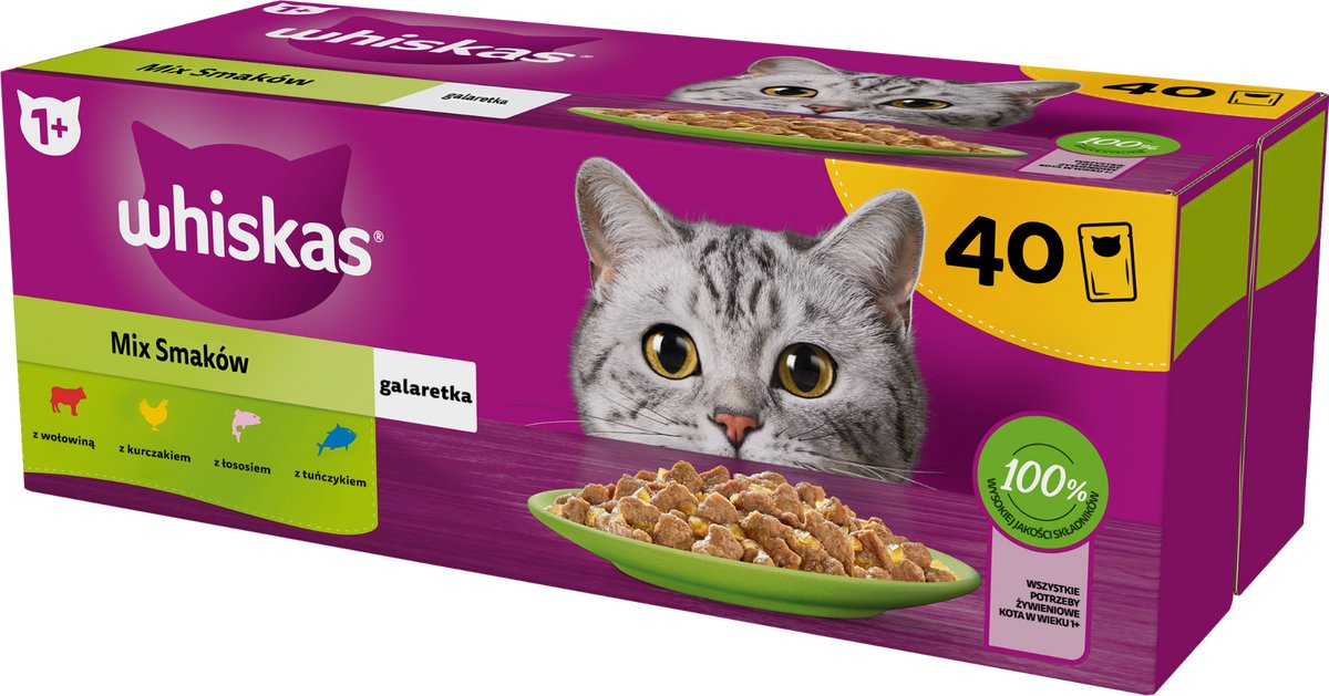 Whiskas Whiskas - Mix Smaken Kattenvoer - Gelei - Kurczak, Łosoś, Tuńczyk, Wołowina