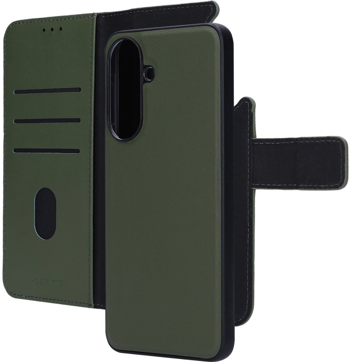 Mobiparts hoesje geschikt voor Samsung Galaxy A57 - Wallet 2-in-1 Boekhoesje - MagSafe - Echt Leder - Uitneembare Case - Sterke Magneet Sluiting - Contactloos betalen - Groen