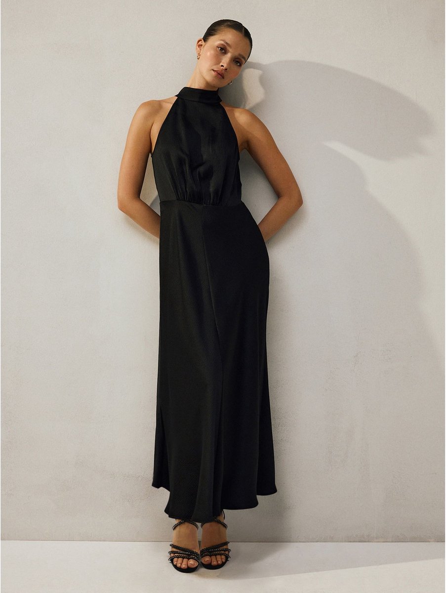 Next Satijnen halter mouwloze midi-jurk met textuur
