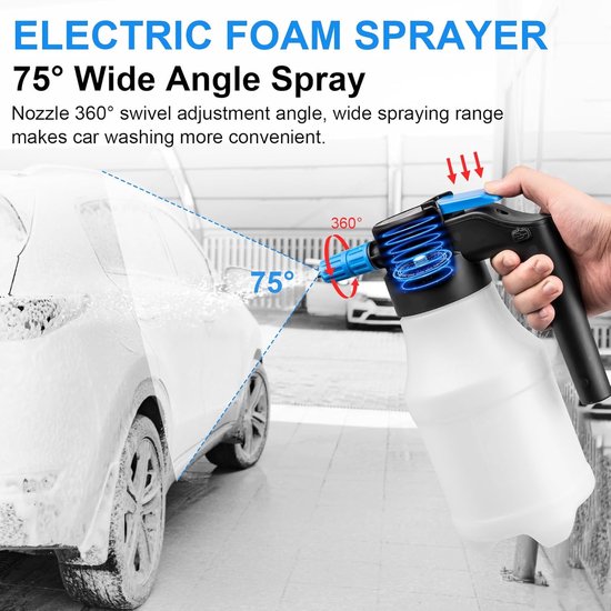 1.5L Elektrische Autoschuimspuit - Oplaadbaar via USB - Handmatige Automatische Drukspuit - Voor Autowassen, Tuin en Huis van Merkloos	 — afbeelding 5