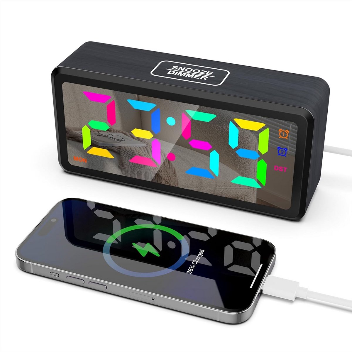 Digitale Wekker - Tafelklok LED - Wakker Worden - 11 Kleuren Display - 15 x 7 cm - Zwart