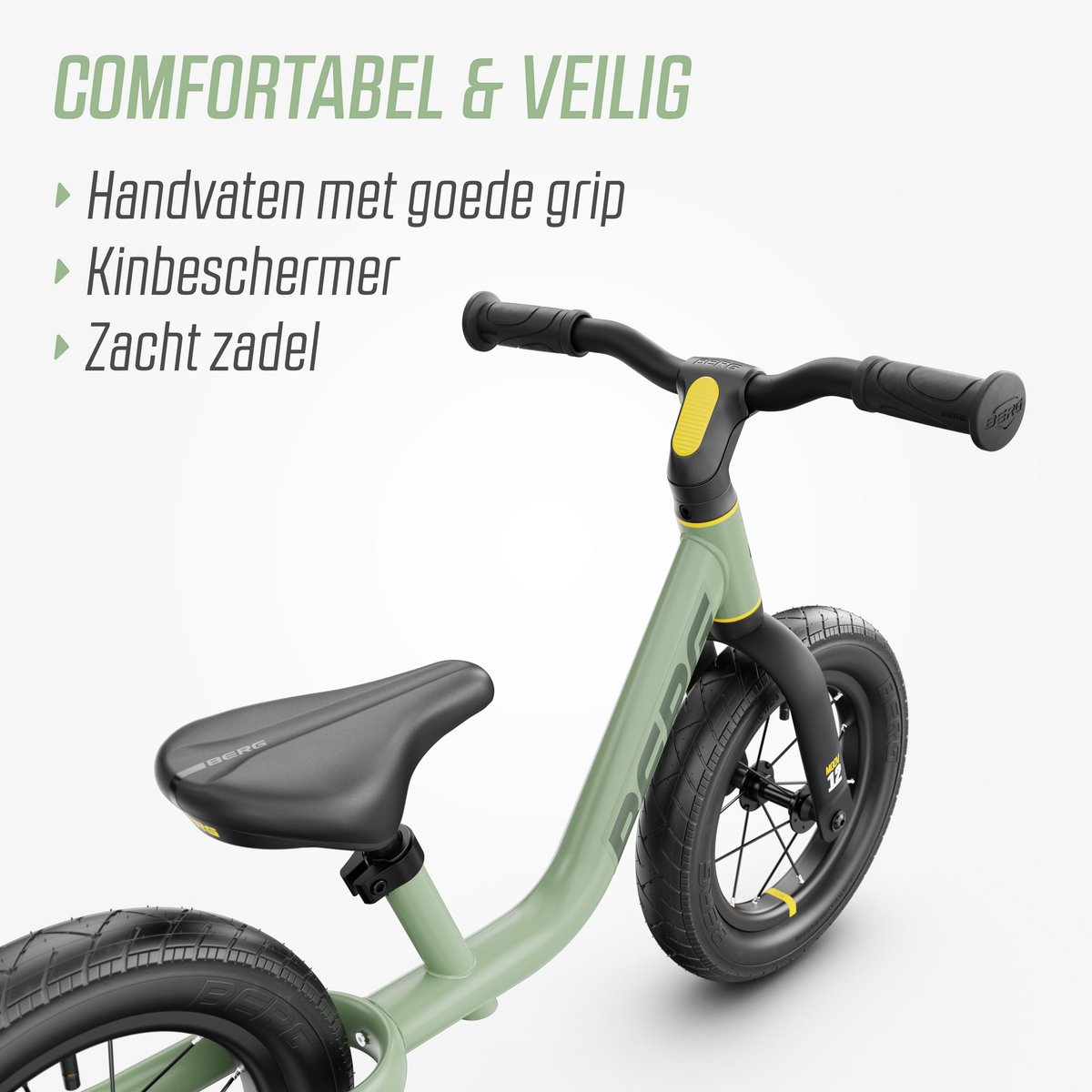 BERG MOOV12 Loopfiets - 2,5+ jaar - 12 inch - Lichtgewicht - Comfortabele luchtbanden - Verstelbaar Stuur en Zadel - Sage Green — afbeelding 9