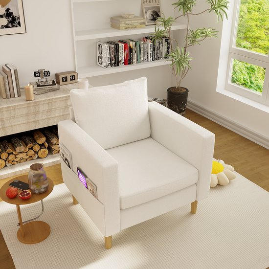 REDOM Fauteuil Met Zijvak En Rugkussen Scandinavische Stijl redom-fauteuil-met-zijvak-en-rugkussen-scandinavische-stijl