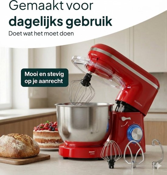 Keukenmachine - Keukenrobot foodprocessor - Bakken en mixen - Krachtige 2000W motor - 62L kom - Rood van Merkloos — afbeelding 3