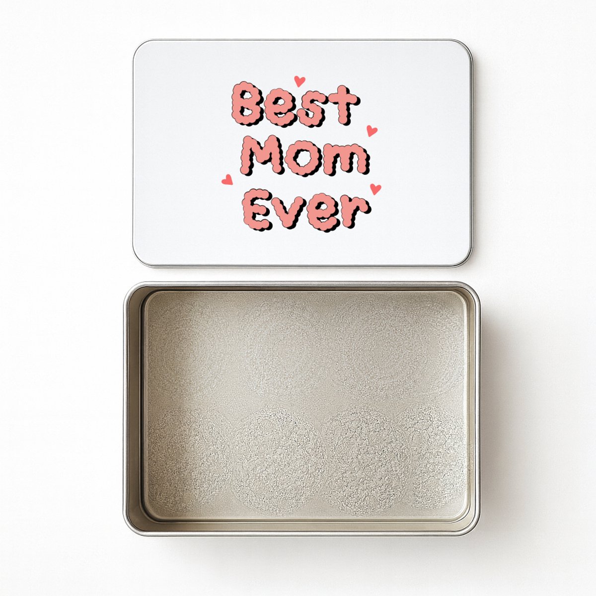 Hacebo® - Best mom ever met 4 roze hartjes koektrommel rechthoekig - Best mom ever - koekblik – koektrommels – bewaarblik - snoeptrommel - moederdag cadeautje - Cadeau voor mama - Verjaardag - Geschenk - koek trommel - 20 x 13 CM