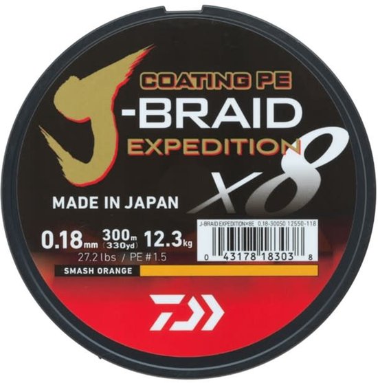 Daiwa Coating PE J-Braid Expedition X8 Braid Smash Orange 150m - Maat : 0.18mm - 12.30 kilo van Daiwa — afbeelding 2
