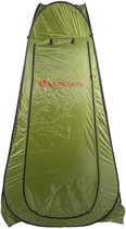 Groene 'Ultimate' toilet tent met ritsen en logo.