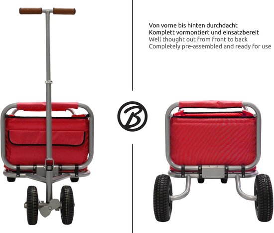 Opvouwbare Bolderkar - Inklapbare Handwagen - Vervoer van spullen - Met parkeerrem - 137 x 55 x 66 cm - Rood van Opvouwbare Bolderkar — afbeelding 2